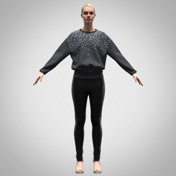Women’s Sweatshirt 3D Clothing | Editable Casual Wear | Rigged Model | CLO 3D & Marvelous Designer Compatible
