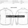 Men’s Shirt Tech Pack flat sketches with measurements and construction details