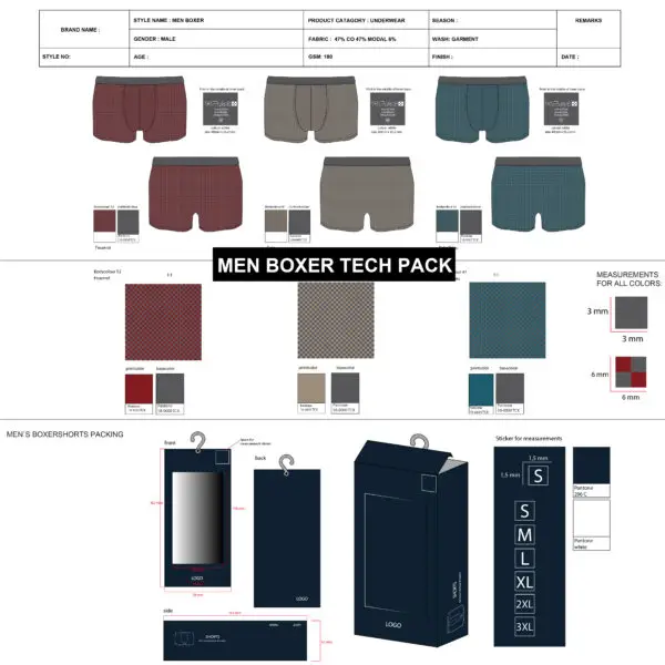 Mens boxer shorts tech pack vector illustration