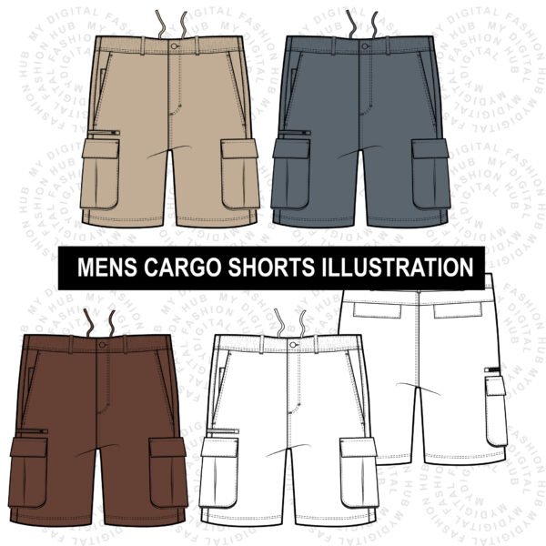Mens Cargo Shorts Vector Illustration | Fashion Flat Sketch (AI)