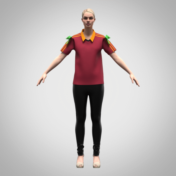 Women’s Football T-Shirt 3D Clothing | Editable Sportswear | Rigged Model | CLO 3D & Marvelous Designer Compatible