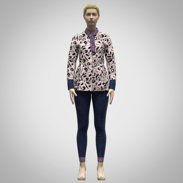 Women’s Tie Collar Tops 3D Clothing | Editable Fashion Garment | Rigged Model | CLO 3D & Marvelous Designer Compatible