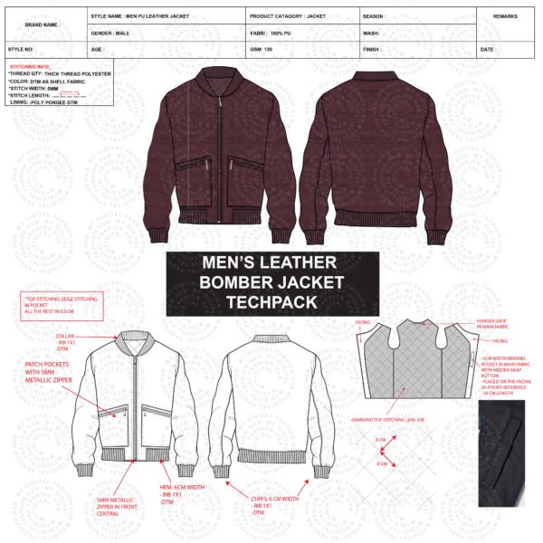 Professional Men’s Leather Bomber Jacket Tech Pack