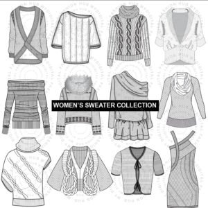 Comprehensive Womens Sweater Vector Illustration Collection | Editable AI Fashion Flats
