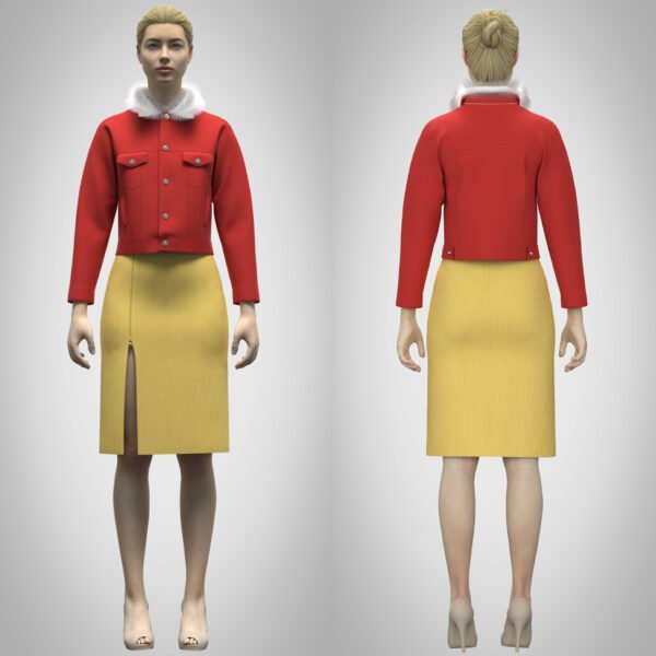 Womens denim jacket and skirt 3d clothing