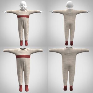 3D Clothing Model Baby Romper rigged for digital fashion