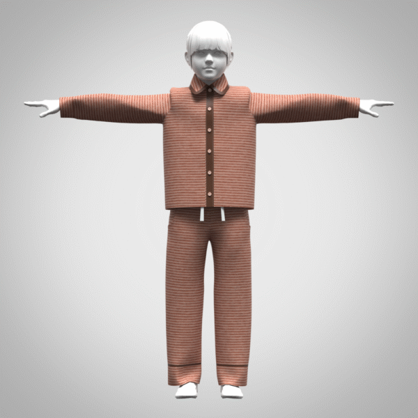 3d model girls pajama set 3d clothing rigged model Digital Fashion CLO 3D & Marvelous Designer Compatible