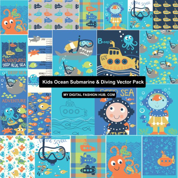 Kids Ocean Submarine & Diving Vector Pack
