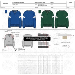 Mens sweatshirt tech pack template for apparel production
