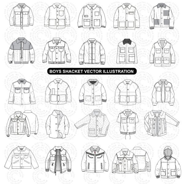 Boys shacket vector illustration front and back CAD drawing