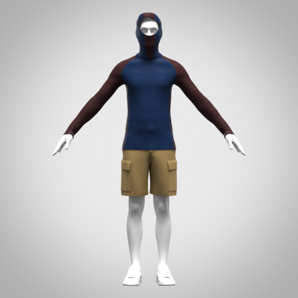 3d Model mens cargo pant and sport tshirt 3d clothing rigged model Digital Fashion CLO 3D & Marvelous Designer Compatible