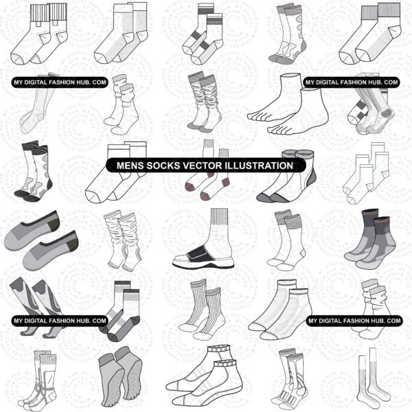 Mens socks vector illustration – editable flat sketch CAD template