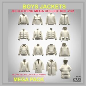 Boys Jacket 3D Clothing Pack for CLO3D and Marvelous Designer Puffer Hoodie Winter Jacket Bomber and Outerwear
