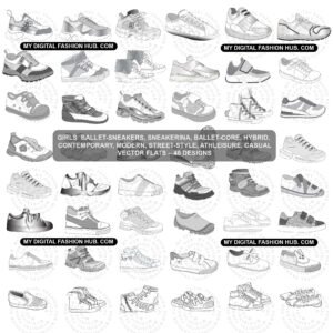 My digital fashion hub -The Ultimate Resource for Fashion Creators % mydigitalfashionhub.com Girls Ballet-sneakers, Sneakerina, Ballet-core, Hybrid, vector designs pack