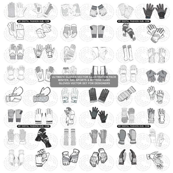 Gloves Vector Illustration Pack – Winter, Ski, Sports & Mittens Hand Gloves Vector Set for Designers
