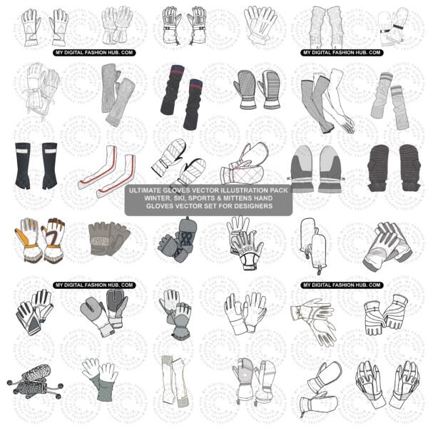 Gloves Vector Illustration Pack – Winter, Ski, Sports & Mittens Hand Gloves Vector Set for Designers