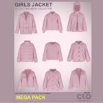 Girls jacket 3d clothing Pack featuring 09 high-quality outerwear garments designed for professional digital fashion workflows. This collection includes puffer jackets, hoodie jackets, bomber styles, zip-up winter coats, and layered outerwear silhouettes built specifically for CLO3D and Marvelous Designer simulation.