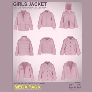 Girls jacket 3d clothing Pack featuring 09 high-quality outerwear garments designed for professional digital fashion workflows. This collection includes puffer jackets, hoodie jackets, bomber styles, zip-up winter coats, and layered outerwear silhouettes built specifically for CLO3D and Marvelous Designer simulation.