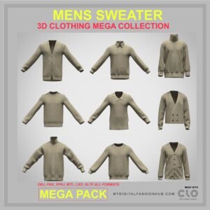 Mens sweater 3D Clothing Mega Pack featuring 9 high-quality sweater 3d mockup garments designed for professional digital fashion workflows.