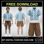 3d clothing boys shirt and pant. High-quality shirt and shorts garments designed for professional digital fashion workflows made with CLO3D and Marvelous Designer simulation.