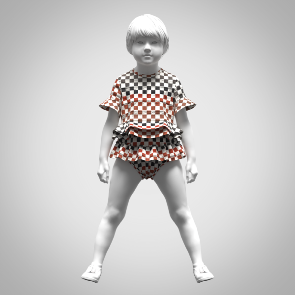 Baby girls tops 3d clothing This high-qualitybaby girls tops 3d clothing is ideal for use in digital fashion showcases, animations, gaming, virtual fitting rooms, or fashion prototyping. The model is optimized with a low polycount, making it suitable for real-time applications. Key Features: Low polycount 3d Clothing – Optimized for fast rendering and game engines Realistic wash-effect textures – Includes exotic surface details. Normal maps – For enhanced depth and realism 2D CAD Pattern included – Perfect for actual garment production. Printable sewing pattern – Based on production standards. If anything missing just direct text me, I will be there for help. File formates : Zprj, Obj, FBX, MTL, LXO, DXF, PDF and also all in one file. Made with Clo Standalone.