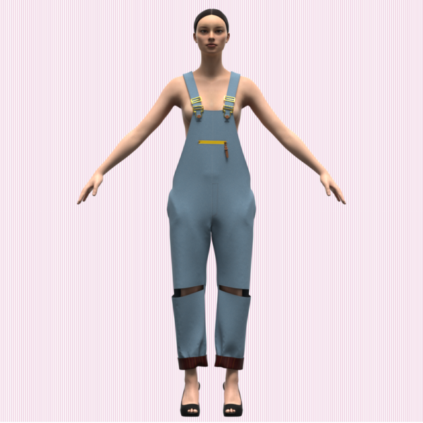 womens overall 3d clothing is ideal for use in digital fashion showcases, animations, gaming, virtual fitting rooms, or fashion prototyping. The model is optimized with a low polycount, making it suitable for real-time applications.