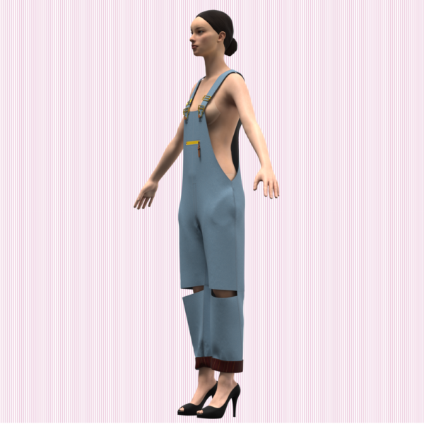 womens overall 3d clothing is ideal for use in digital fashion showcases, animations, gaming, virtual fitting rooms, or fashion prototyping. The model is optimized with a low polycount, making it suitable for real-time applications.
